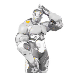 future soldier is thinking about on white background