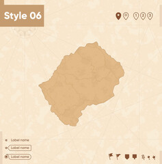 Lesotho - map in vintage style, retro style map, sepia, vintage. Vector map.
