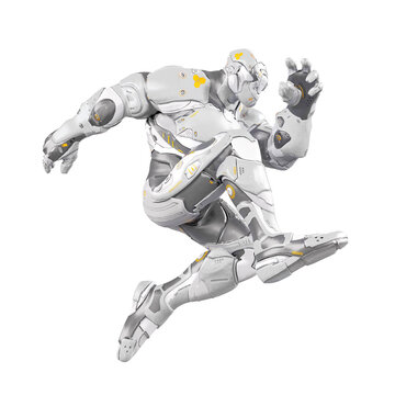 future soldier is jumping in white background