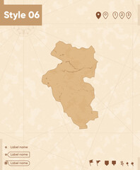 Bulgan, Mongolia - map in vintage style, retro style map, sepia, vintage. Vector map.