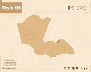 Dornod, Mongolia - map in vintage style, retro style map, sepia, vintage. Vector map.