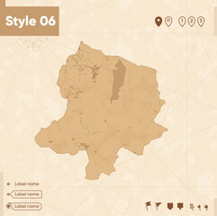 Khovsgol, Mongolia - map in vintage style, retro style map, sepia, vintage. Vector map.