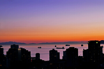 sunset over the city in Vancouver, British Columbia, Canada