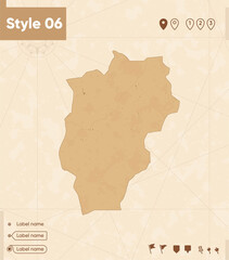 Ovorkhangai, Mongolia - map in vintage style, retro style map, sepia, vintage. Vector map.