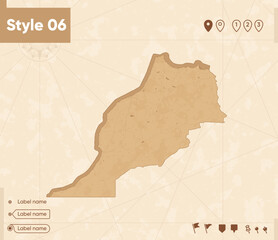 Morocco - map in vintage style, retro style map, sepia, vintage. Vector map.