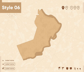 Oman - map in vintage style, retro style map, sepia, vintage. Vector map.