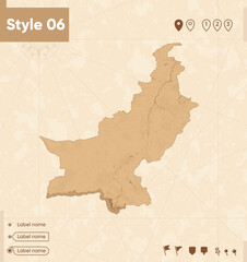 Pakistan - map in vintage style, retro style map, sepia, vintage. Vector map.