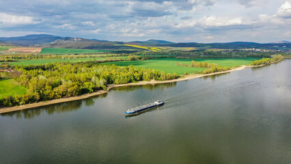 aerial view river and ship