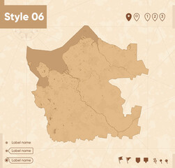 Arkhangelsk Region Part 01, Russia - map in vintage style, retro style map, sepia, vintage. Vector map.