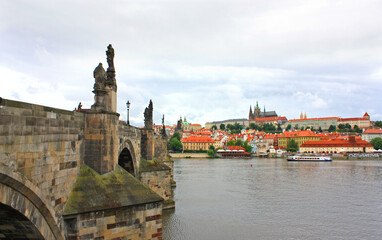 Fototapeta na wymiar Panorama with red roofs in Prague, Czech Respublic