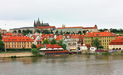 Panorama with red roofs in Prague, Czech Respublic