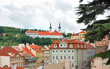 Naklejka na ściany i meble Panorama with red roofs in Prague, Czech Respublic 