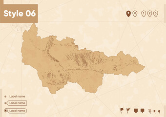 Khanty Mansi Autonomous Area, Russia - map in vintage style, retro style map, sepia, vintage. Vector map.