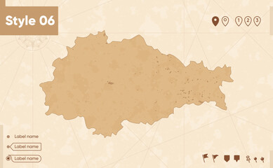 Kursk Region, Russia - map in vintage style, retro style map, sepia, vintage. Vector map.