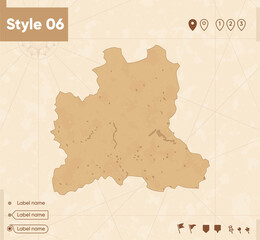 Lipetsk Region, Russia - map in vintage style, retro style map, sepia, vintage. Vector map.