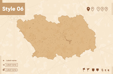 Penza Region, Russia - map in vintage style, retro style map, sepia, vintage. Vector map.