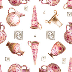 Pattern styling of stylized vases and jugs. White background