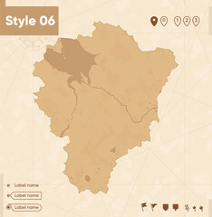 Naklejka premium Yaroslavl Region, Russia - map in vintage style, retro style map, sepia, vintage. Vector map.