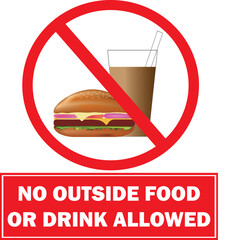 No outside food or drink allowed, colorful vector, white background