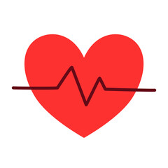 Medical or fitness heartbeat sign on white background, flat icon for web or app, vector