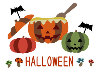 素材：ハロウィンパーティー用のジャックオーランタンのグラタンと文字のセット