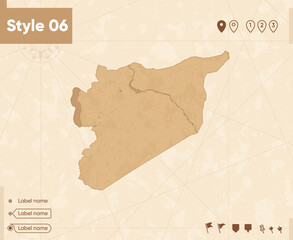 Syria - map in vintage style, retro style map, sepia, vintage. Vector map.