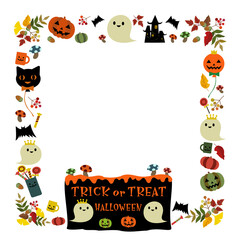 素材：カラフルでにぎやかなハロウィン用フレーム（四角形）