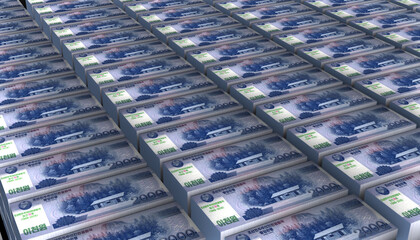 3D Pile of Korea North 2000 Won Money banknote