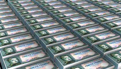 3D Pile of Liechtenstein 50 Franken Money banknote