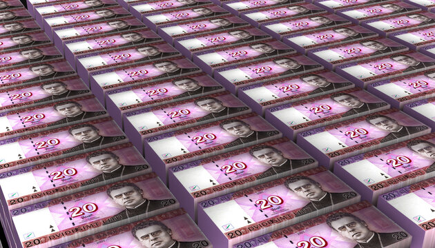 3D Pile of Lithuania 20 Litu Money banknote