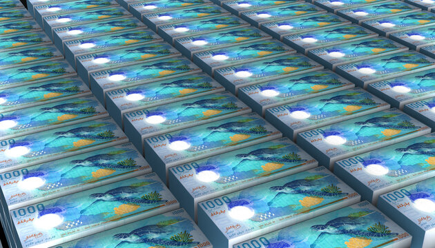3D Pile of Maldives 1000 Rufiyaa Money banknote