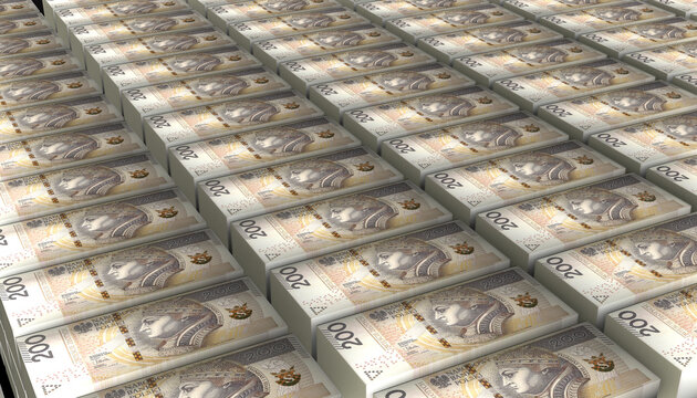 3D Pile of Poland 200 Zlotych Polish zloty Money banknote