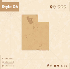 Utah, USA - map in vintage style, retro style map, sepia, vintage. Vector map.
