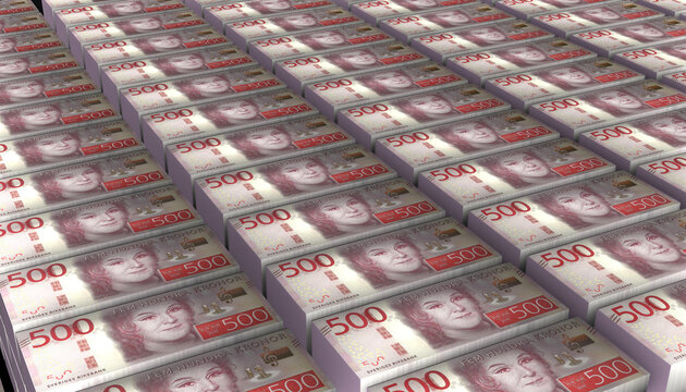 3D Pile of Sweden 500 Kronor Money banknote
