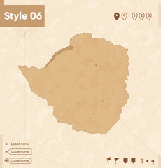 Zimbabwe - map in vintage style, retro style map, sepia, vintage. Vector map.
