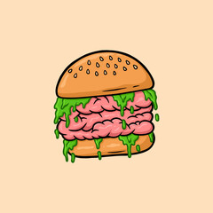 Brain burger Cartoon Vector illustration