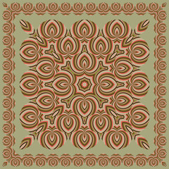 Square shawl, home textile design, creative geometric pattern, ornament, abstract colorful floral background, fashion print, vector decorative texture.