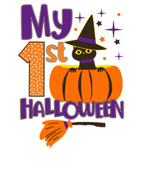 My first Halloween  Halloween cat Vector Kids Halloween T-Shirt Design