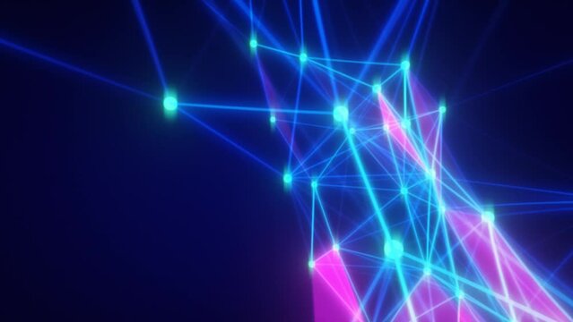 Vivid dots and lines connection structure. Medical or science organic 3d network. Abstract triangular biology system rotating and glowing light