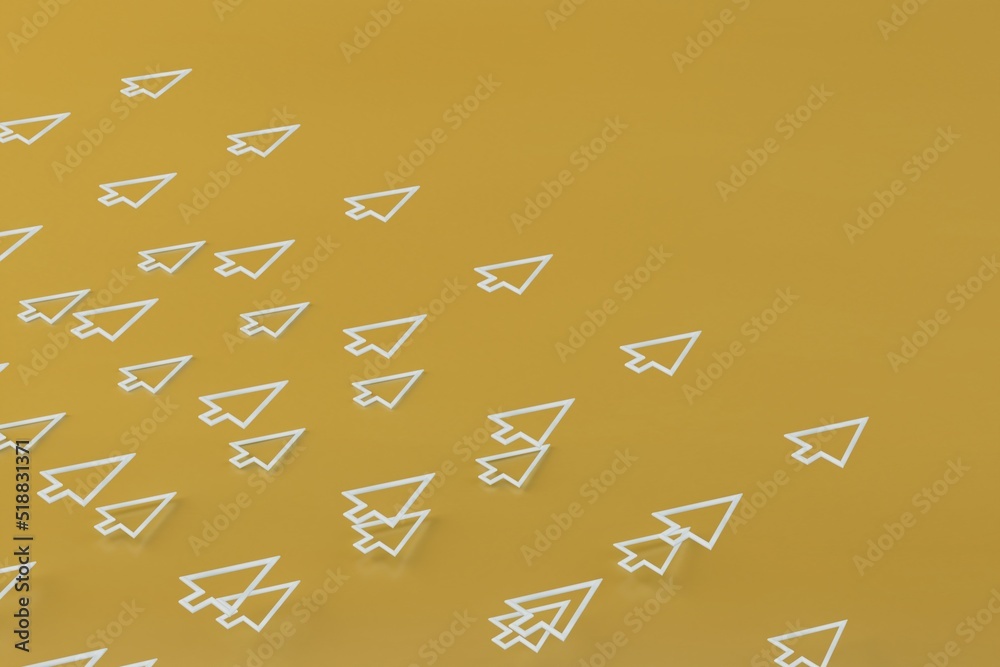 Poster abstract background. patterns of white arrows of a computer mouse flying up on a yellow background w