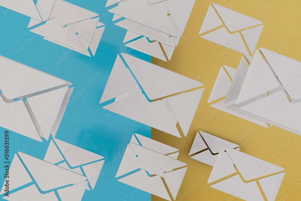 Poster email. modern technologies. checking for new messages in email. patterns of envelopes flying on a bl