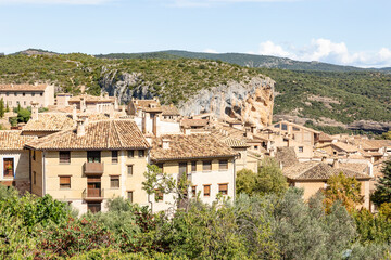 Fototapeta na wymiar partial view over Alquézar (Alquezra), Somontano de Barbastro, province of Huesca, Aragon, Spain
