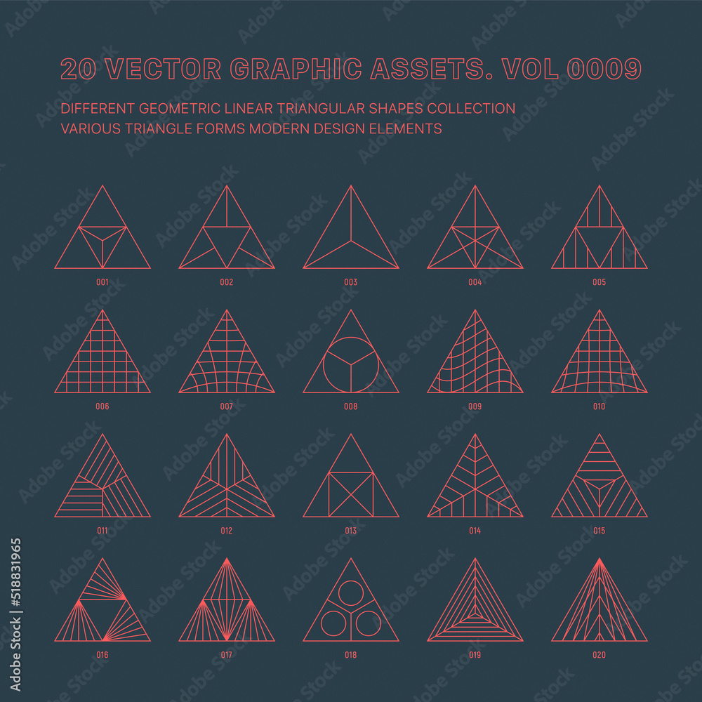 Wall mural Vector Graphic Assets Various Outline Geometric Triangles Collection Isolated On Back. Line Art Graphic Mystic Magic Occult Abstract Triangular Symbols And Esoteric Icons Different Design Elements Set