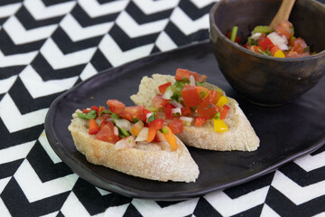 Italian Appetizer menu, Bruschetta, French Bread , Baguette,topped with Fresh Tomato dipping