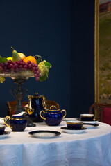 still life with flowers and tea