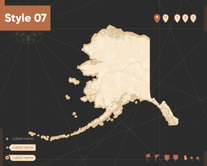 USA, Alaska - map in vintage style, retro style, sepia, vintage. Vector map.