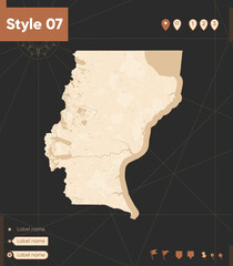 Santa Cruz, Argentina - map in vintage style, retro style, sepia, vintage. Vector map.
