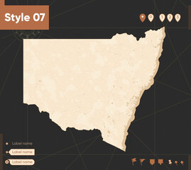 New South Wales, Australia - map in vintage style, retro style, sepia, vintage. Vector map.