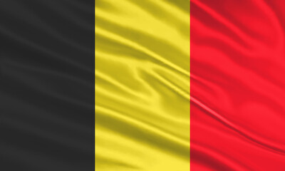 Belgium flag design. Waving Belgian flag made of satin or silk fabric. Vector Illustration.