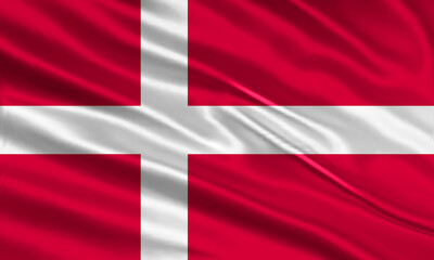 Fototapeta premium Denmark flag design. Waving Denmark flag made of satin or silk fabric. Vector Illustration.